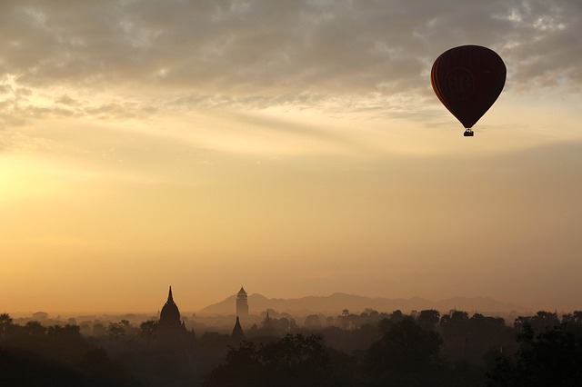 Air ballon on the sky at an evening. 