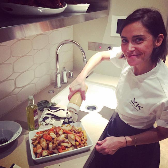 Chef Vikki Krinsky making food in kitchen