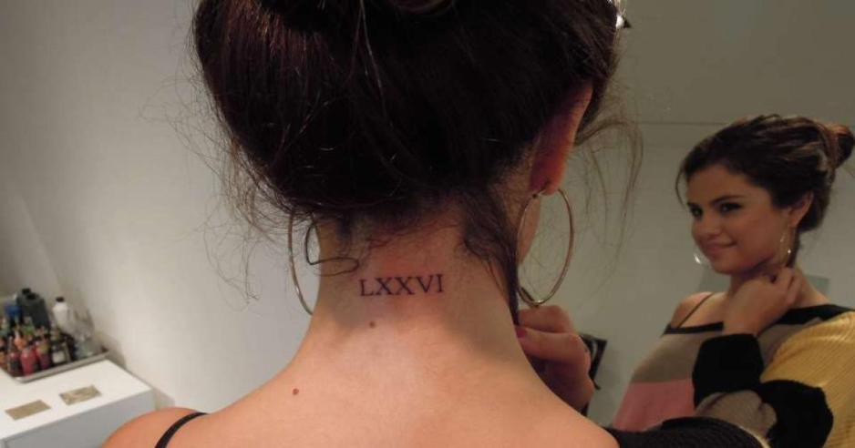 Selena Gomez roman numerals tattoo